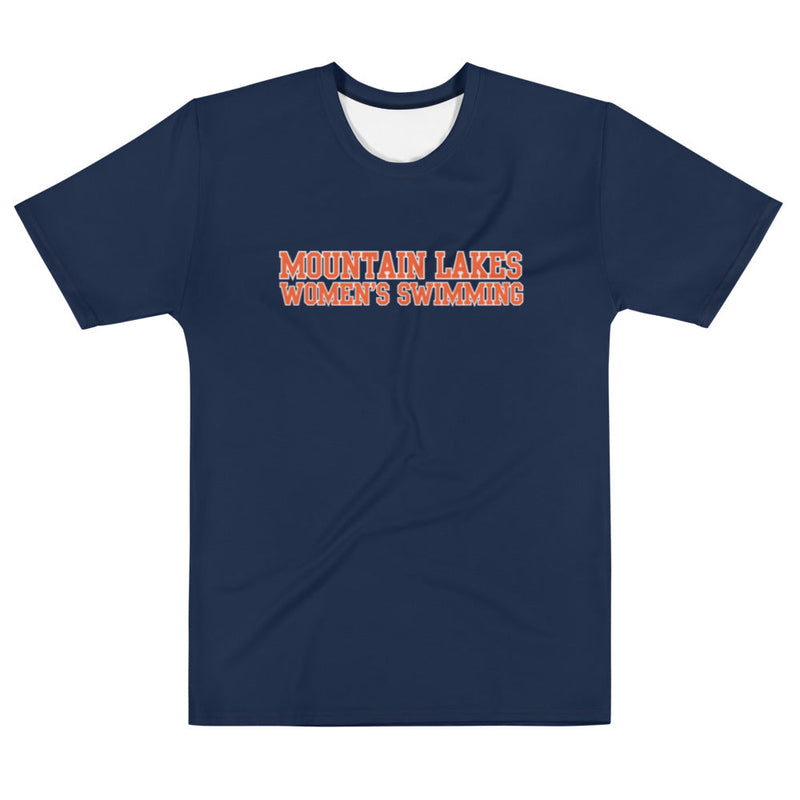 Mountain Lakes Womens Swimming Short Sleeve Unisex T-Shirt-Navy