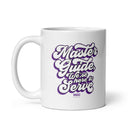 Taza blanca brillante MGC Estamos aquí para servirle