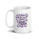 Taza blanca brillante MGC Estamos aquí para servirle