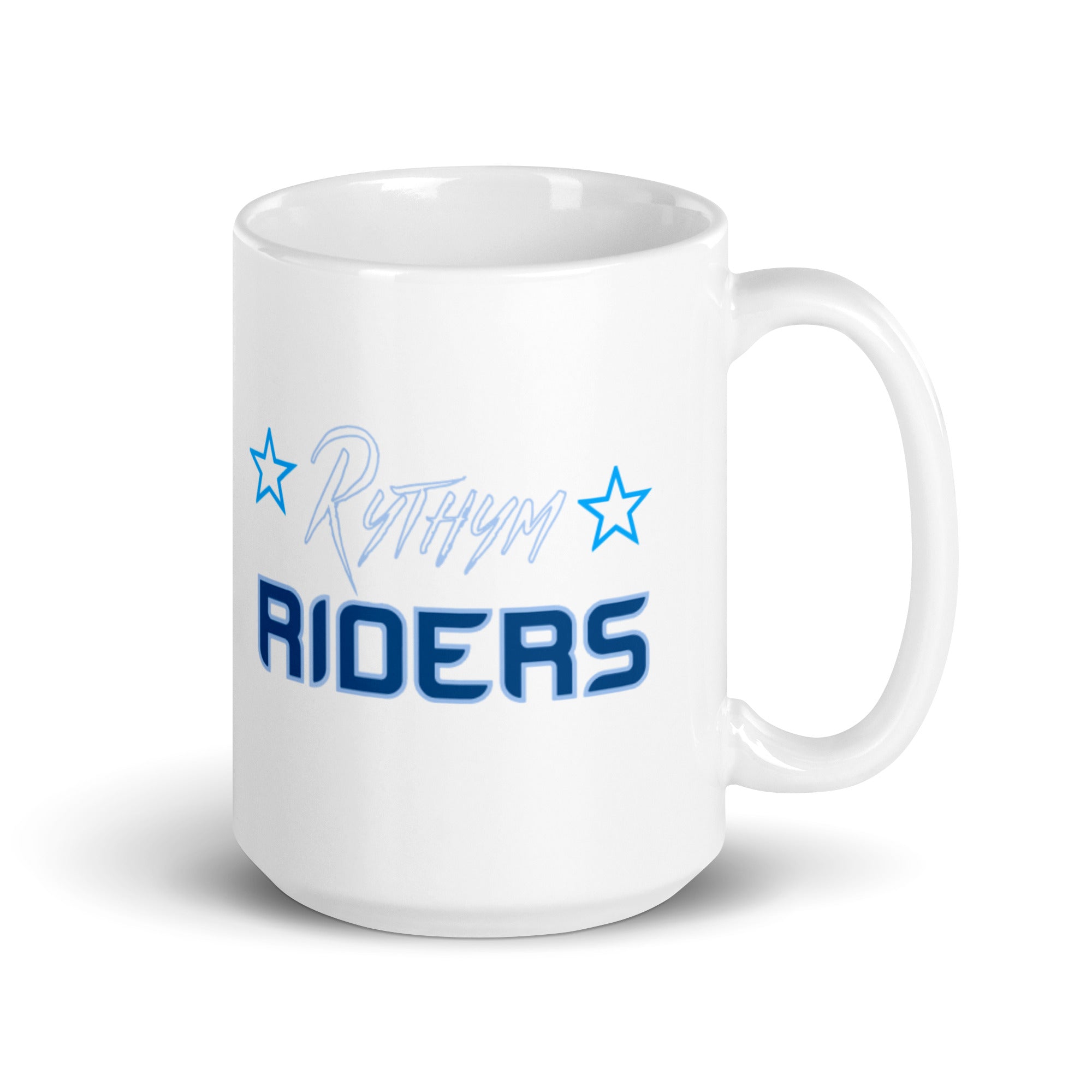Rythym Riders White glossy mug