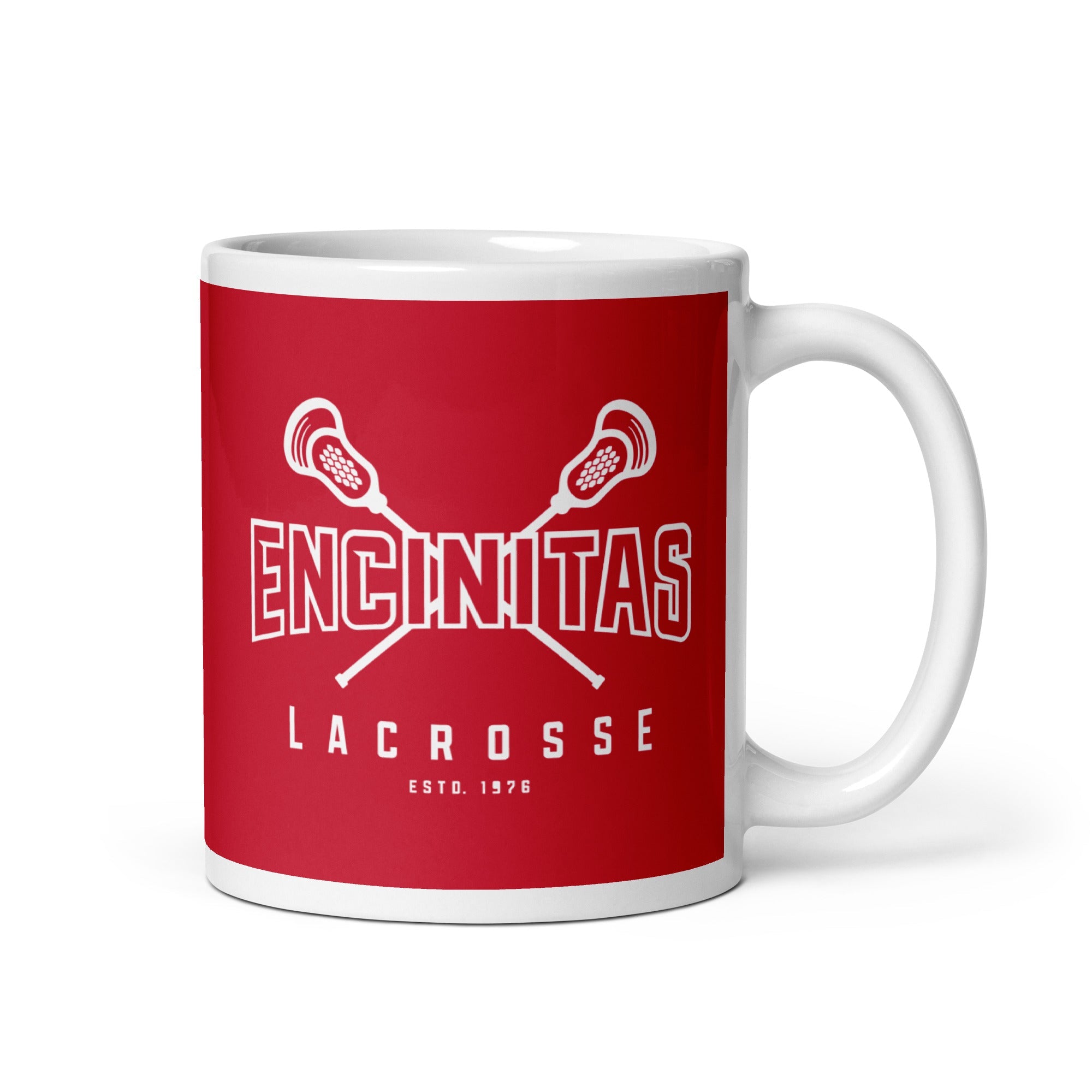 Taza roja brillante de los Mustangs de Encinitas