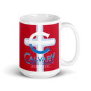 Taza blanca brillante de la Iglesia Bautista del Calvario