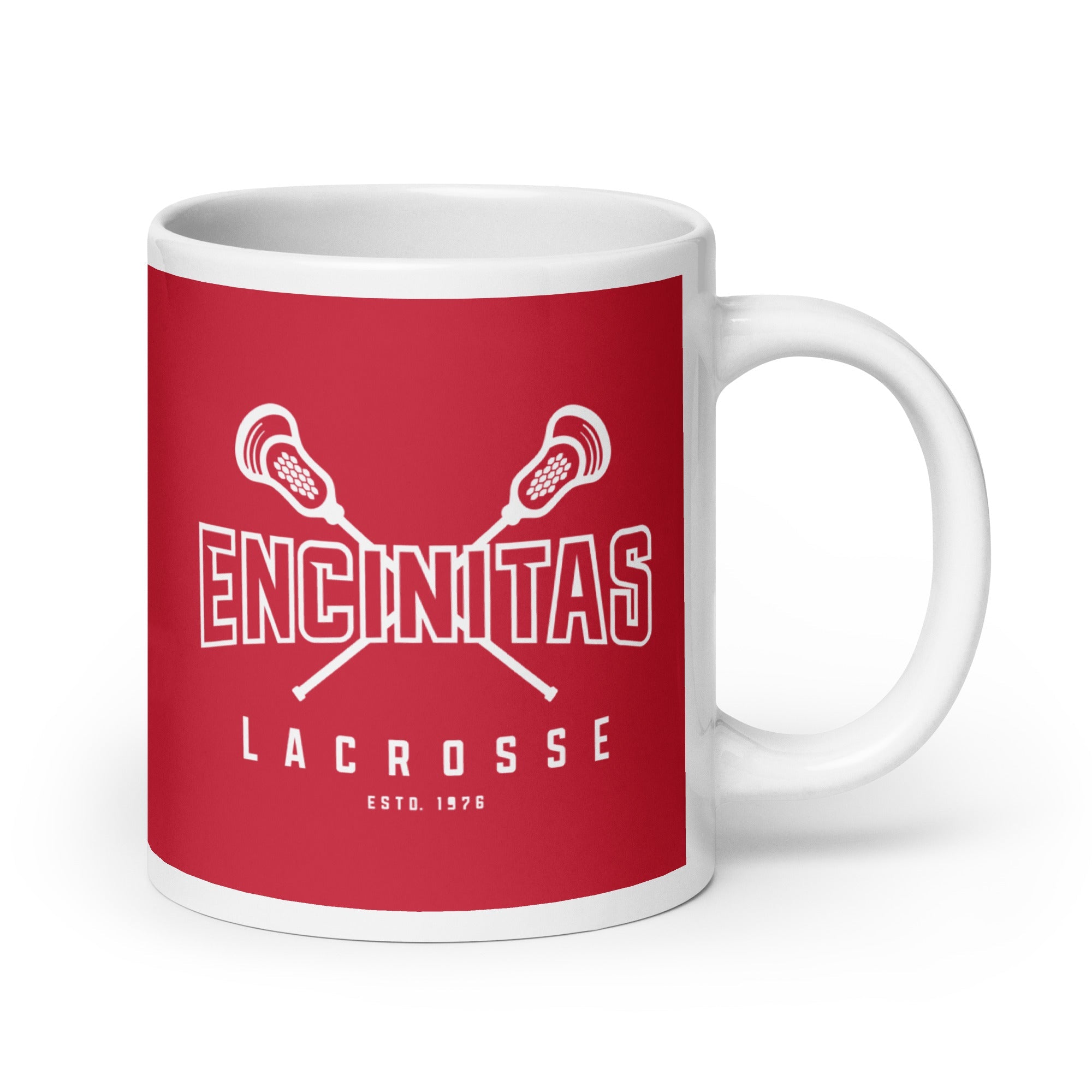 Taza roja brillante de los Mustangs de Encinitas