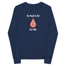 Camiseta de manga larga para jóvenes Thriving Faith (Él lo pagó todo)